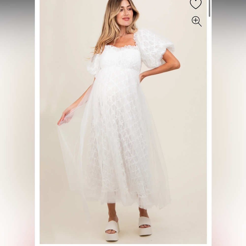 White balloon sleeve bridal/maternity midi dress